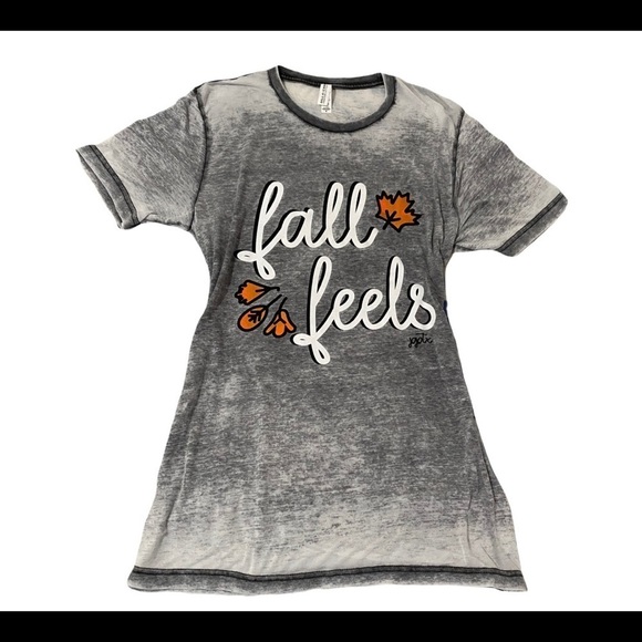 BELLA CANVAS Gray Fall Feels Fall Leaves Graphic Tunic Top Size M - Picture 1 of 3